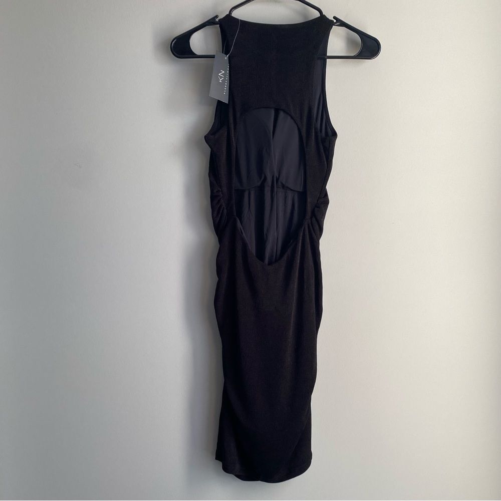 Klassy Network High Neck Open Back Ruched Bodycon Midi Dress - Picture 5 of 6